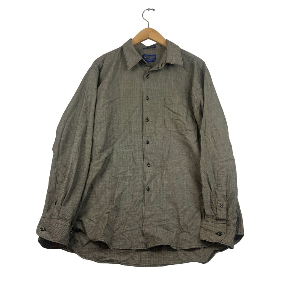 Pendleton Air Loom Shirt Mens XL Gray Black Houndstooth Worsted Wool Button Up